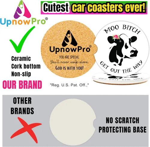 Miniatura 3 de Posavasos de vaca para coche para portavasos - 2 unidades, lindos accesorios de vaca para mujer con estampado de vaca, divertidos artículos de vacas