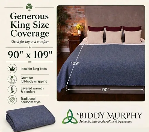 Miniatura 5 de Biddy Murphy, Manta de Lana Irlandesa 100% (BlackBerry), Tamaño King Grande 90" x 109" Pulgadas, Estilo Tradicional, Calidad de Reliquia, Cálida