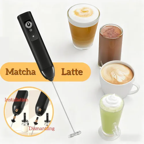 Miniatura 7 de Digead Mini espumador de leche de mano con soporte, batidor eléctrico recargable con 3 velocidades y 2 batidores, espumador de café portátil USB