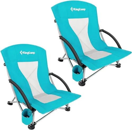 Miniatura 13 de KingCamp Silla de playa baja, silla de camping plegable con respaldo alto para adultos, asiento de malla transpirable de gran tamaño, silla portátil