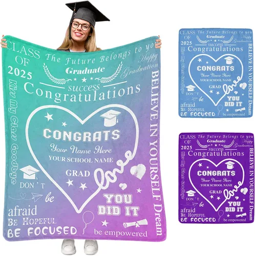 Miniatura 34 de Manta personalizada de graduación 2025, manta personalizada para regalo de graduación con nombre de la universidad, manta de felicitación