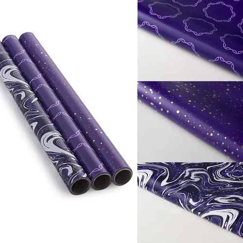 Miniatura 2 de GAKA Rollo de papel de regalo, morado, 3 diseños diferentes de papel de regalo, adecuado para Halloween, Acción de Gracias, Navidad, cumpleaños