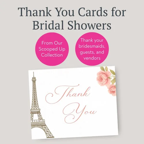 Miniatura 4 de Merci Thank You Cards - Notas de la Torre Eiffel, notas temáticas francesas con sobres (24 unidades)