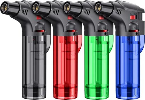 Miniatura 8 de Encendedores de antorcha, paquete de 4, encendedor de antorcha de llama de chorro recargable de butano, resistente al viento, seguro, encendedor