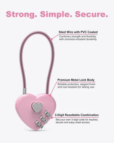 Miniatura 4 de Candado de combinación pequeño para casillero, cerradura de cable con código, combinación de candado rosa, para equipaje, maleta, casillero