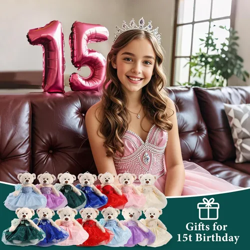Miniatura 7 de Muñeca de quinceañera con vestido de membrillo con vestido, decoraciones de quinceañera, regalos de decoración de quinceañera, OSO de peluche