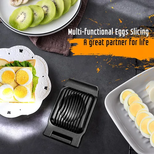 Miniatura 6 de Cortador de huevos para huevos duros, alambre de acero inoxidable, cortador de huevos de aluminio resistente multiusos para huevos, ensaladas, Negro