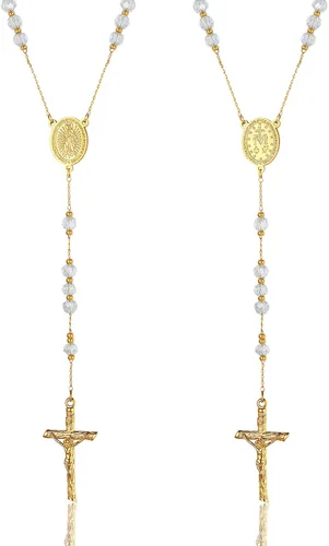 ChainsProMax Collar con rosario de Virgen MaríaSan Cristóbal y San Miguel para mujer, foto personalizadatexto disponible-Envía caja de regalo