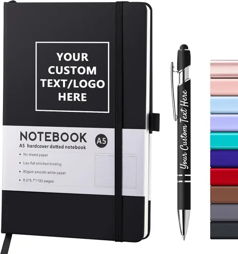 Cuadernos personalizados con bolígrafo, cuadernos A5 personalizables con logotipo/texto/imagen grabados, diarios de escritura diaria con 192 páginas