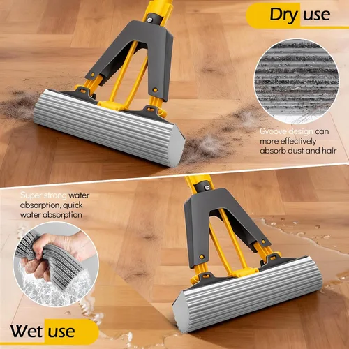 Miniatura 4 de MASTERTOP Trapeador de esponja, mopa autoexprimible con 3 repuestos de mopa absorbente de PVA, mopa de esponja con rodillo con mango de acero