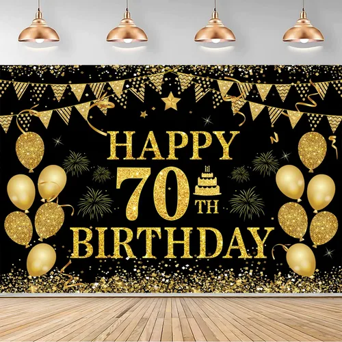 Miniatura 9 de Cartel de cumpleaños número 60, negro y dorado, 71 x 45 pulgadas, decoración de feliz cumpleaños 60 Oro negro 60