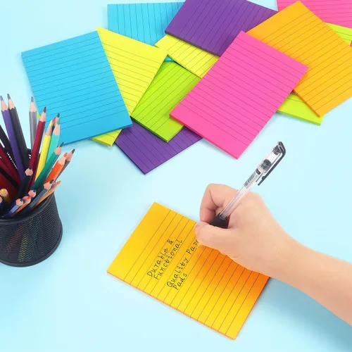 Miniatura 7 de Early Buy - Blocs de notas adhesivas con líneas 4x6, notas autoadhesivas de 6 colores brillantes, 6 blocs, 45 hojas/bloc