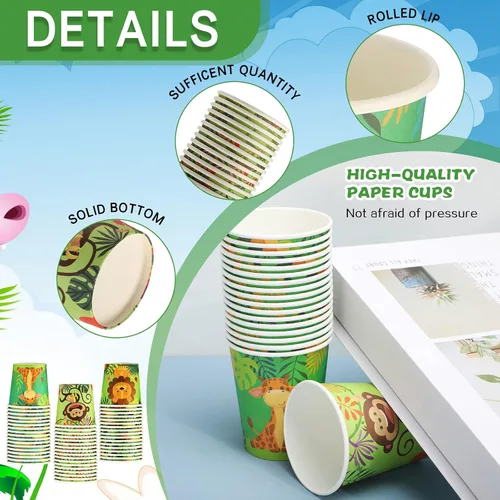 Miniatura 4 de Amyhill 100 vasos desechables de papel de 9 onzas para niños, animales, tazas de baño, pequeñas y coloridas para fiestas, picnic, barbacoas, viajes