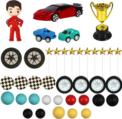 Miniatura 2 de Decoraciones para tartas de carreras, figuras de arcilla de corredor, banderas, decoraciones de pasteles para camiones, suministros de decoración