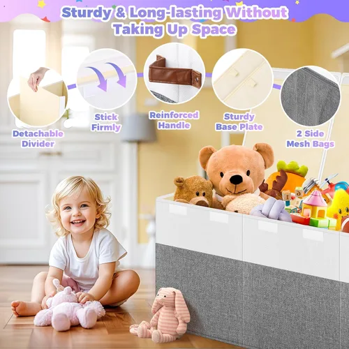 Miniatura 3 de Caja de almacenamiento de juguetes extra grande con tapa, cesta organizadora de juguetes plegable y resistente con divisor para niños, niñas, Extra