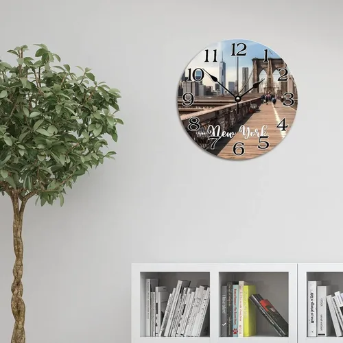 Miniatura 19 de Reloj de pared con paisaje urbano de Nueva York, Estados Unidos, reloj de pared grande de viaje, funciona con pilas, 9 pulgadas, silencioso