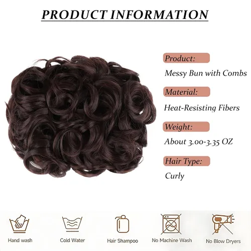 Miniatura 2 de Elaine Peines para Moño Despeinado Extensión de Cabello Rizado en Forma de Plato Moños Extensión Gruesa Postizo Chignon con Clip Coleta Coleteros