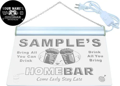 Miniatura 2 de Letrero luminoso Custom Home Bar Beer de neón; personalizado con nombre Blanco