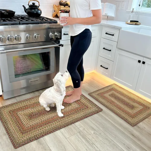 Miniatura 18 de Alfombra ovalada trenzada gris humo de 20 x 30 pulgadas, lavable para interiores y exteriores, decoración campestre para cocinas y entradas