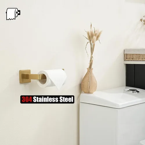 Miniatura 5 de JQK Soporte de papel higiénico dorado, dispensador de papel de seda de acero inoxidable 304 de 5 pulgadas de grosor de 0.031 in para baño, soporte