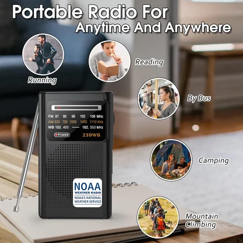 Miniatura 7 de Greadio NOAA Radio Meteorológica, Conector de Auriculares Estéreo, Radio Transistor Portátil AM/FM Operada por Batería con la Mejor Recepción