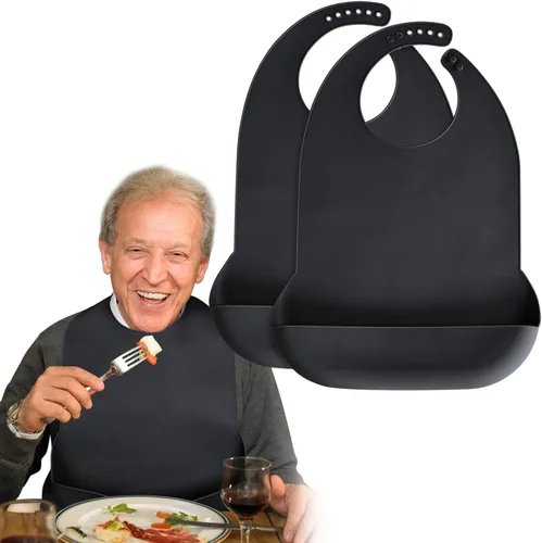 Miniatura 12 de Baberos para adultos Kinggrand Kitchen para hombres, mujeres, ancianos - Babero de silicona para adultos para comer - Baberos lavables con recogedor