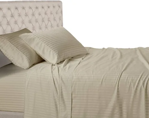 Miniatura 19 de Royal Hotel Bedding Sábanas a rayas de 600 hilos, juego de sábanas de 4 piezas, 100% algodón, rayas de satén, bolsillo profundo, tamaño Queen, azul