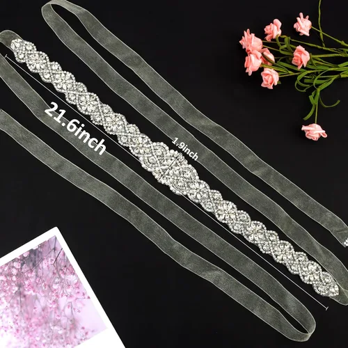 Miniatura 3 de CIEHER Cinturón de diamantes de imitación para mujer, cinturón de boda, cinturón de cristal para vestido de boda, cinturón con cinta