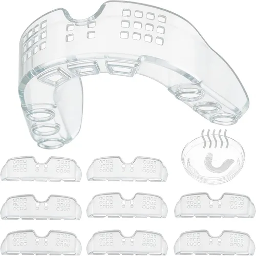 Miniatura 7 de BBTO Paquete de 10 protectores bucales deportivos, moldeables y transpirables con perforación, para hombres, mujeres, adultos, deportes