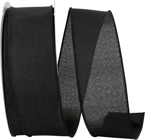 Miniatura 44 de Cinta Reliant Ribbon 92573W-031-09K para borde con alambre Everyday Linen Value, 1-1/2 pulgadas x 50 yardas, color negro