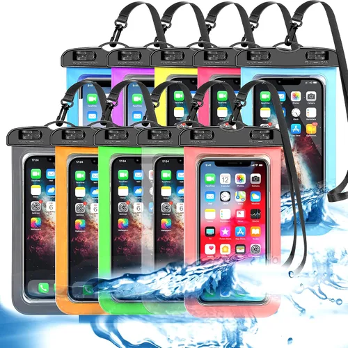 Miniatura 17 de Paquete de 5 bolsas impermeables universales para teléfono de hasta 8.3 pulgadas, bolsa seca impermeable para teléfono, nivel de protección: IP68