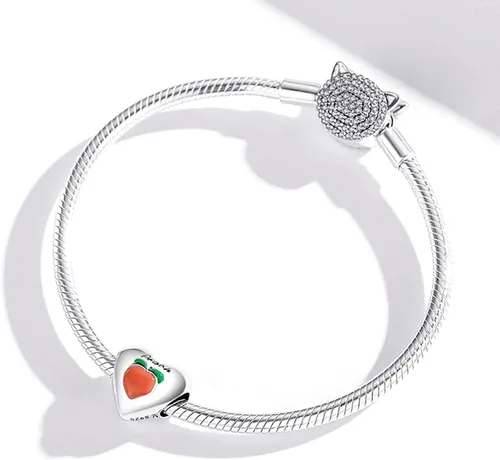 Miniatura 4 de Abalorio de plata de ley 925 con diseño de melocotón, mango y aguacate, con forma de mangostán