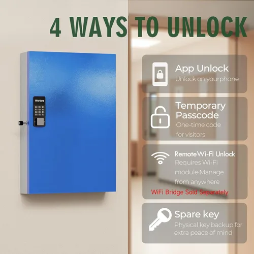 Miniatura 4 de WeHere Caja de bloqueo de llave inteligente de 192 teclas para montaje en pared, gabinete de llaves comercial con aplicación, teclado, Bluetooth
