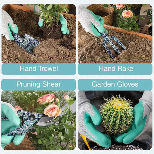 Miniatura 3 de WORKPRO Juego de herramientas de jardín de aluminio, 4 piezas de herramientas de jardín de mano resistentes con caja que incluye paleta, rastrillo