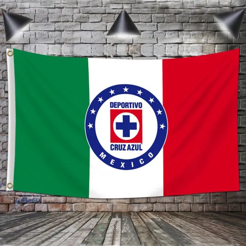Miniatura 3 de Cruz Azul - Bandera tricolor de México Futbol Club, A.C. Bandera de 3 x 5 pies de doble cara Bandera de fútbol La Maquina Celeste resistente