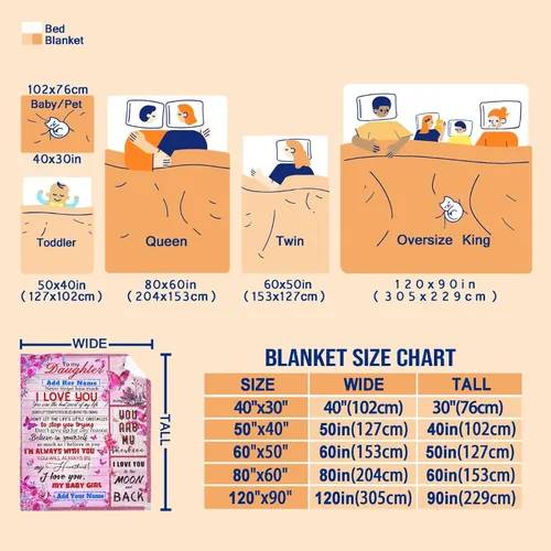 Miniatura 7 de Manta personalizada para mi hija de mamá y papá 40x50 pulgadas, manta ligera de franela, regalo con nombre personalizado, manta súper suave y cómoda