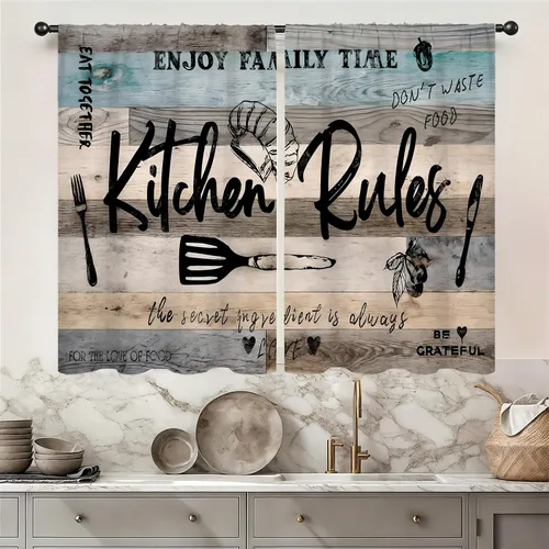 Miniatura 38 de Cortinas de cocina vintage retro de madera, con bolsillo para cortinero, 27.5 pulgadas de ancho x 39 pulgadas de largo, 2 paneles de flores blancas