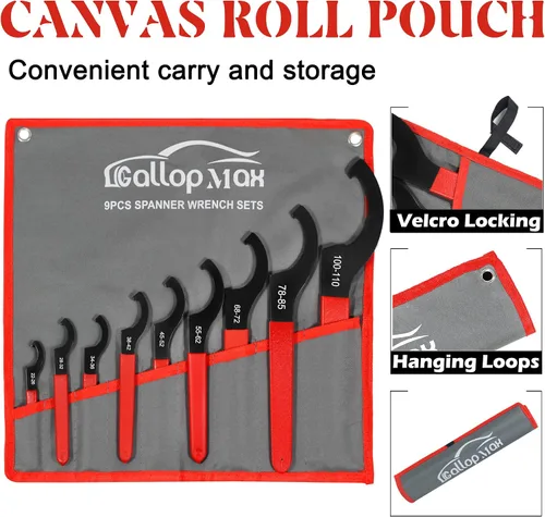 Miniatura 4 de Juego de llaves de coilover de 9 piezas, llaves universales para motocicleta, bobina de acero al carbono ajustable, herramienta de ajuste sobre Rojo