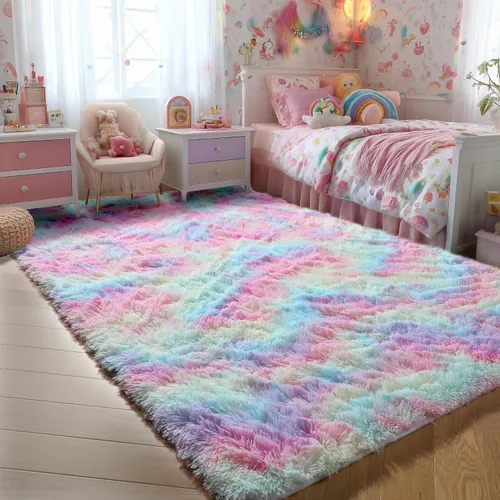Miniatura 24 de PAGISOFE Alfombras esponjosas de dormitorio de 4 x 6 pies, color negro, alfombra moderna para sala de estar, alfombra lanuda para interiores