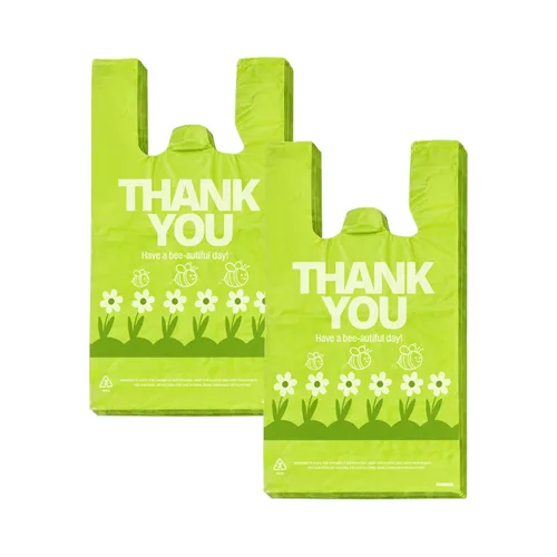 Miniatura 11 de YoYoRain 100 unidades de bolsas de camiseta “Gracias” – Bolsas de plástico verdes para compras con asas, para venta al por menor, abarrotes