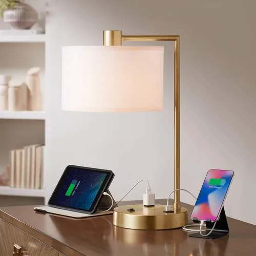 Miniatura 3 de Colby lámpara de mesa de níquel pulido con salida y puerto USB
