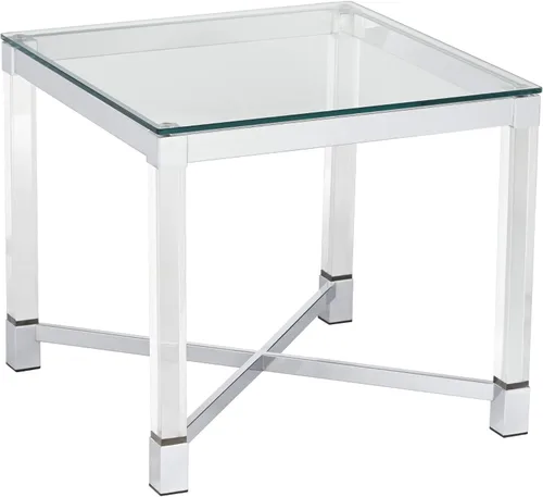 Miniatura 3 de Studio 55D Jenna Moderna mesa decorativa cuadrada de acrílico transparente de 22 pulgadas de ancho con parte superior de cristal plateado cromado