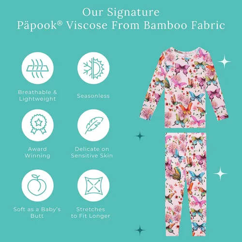 Miniatura 66 de Posh Peanut Pijamas para niñas, suaves, de viscosa de bambú para niños, pijamas a juego de manga larga para niñas