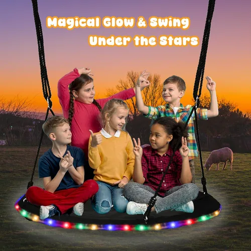 Miniatura 2 de Columpio de árbol de 48 pulgadas con luz LED para niños, columpio de platillo volador de 900 libras, con correas ajustables para colgar