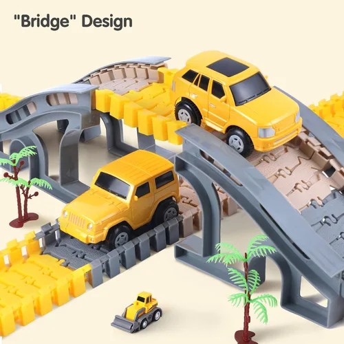 Miniatura 5 de TUMAMA 249 piezas de construcción de vehículos de pista de carreras de juguetes para niños y niñas, STEM Building Bendable Cars Track Sets