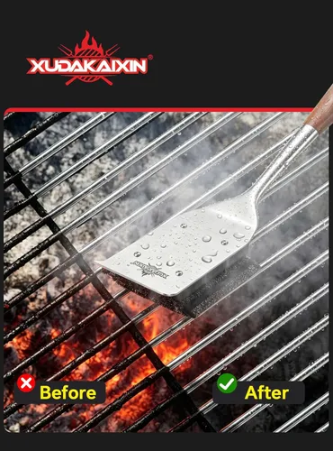 Miniatura 7 de XUDKAKAIXIN - Cepillo de parrilla sin cerdas, con 1 cabezal de repuesto, almohadilla única de fibras de acero [segura y eficiente] perfecta