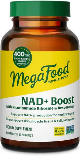 MegaFood NAD + Boost con ribósido de nicotinamida y resveratrol, vitamina B12, B6, metil folato y niacina - Apoya la producción de NAD+ para un