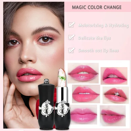 Miniatura 9 de Paquete de 6 lápices labiales de gelatina de flores de cristal, bálsamo labial nutritivo de larga duración, hidratante mágico que cambia