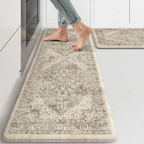 Miniatura 50 de KIMODE Alfombra de Cocina Antifatiga 2 Piezas, Alfombras de Cocina Antideslizantes e Impermeables, Alfombra de Cocina de Estilo Rústico en Gris