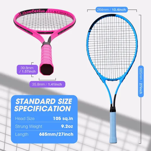 Miniatura 5 de AboveGenius Juego de raquetas de tenis de 27 pulgadas, paquete de 2 raquetas de tenis para adultos para principiantes e intermedios, cabeza de gran